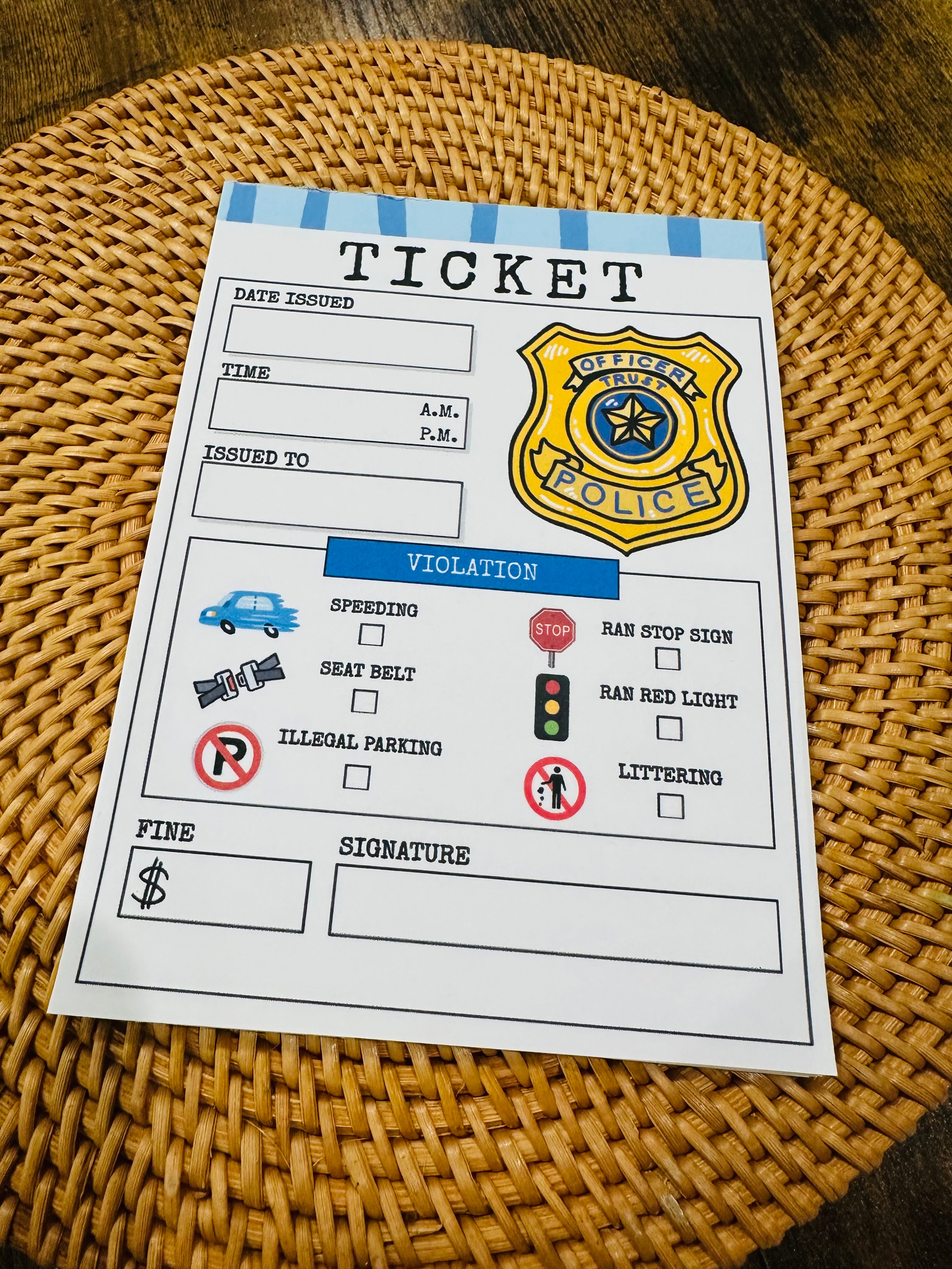 Police Ticket Pretend Play Pad