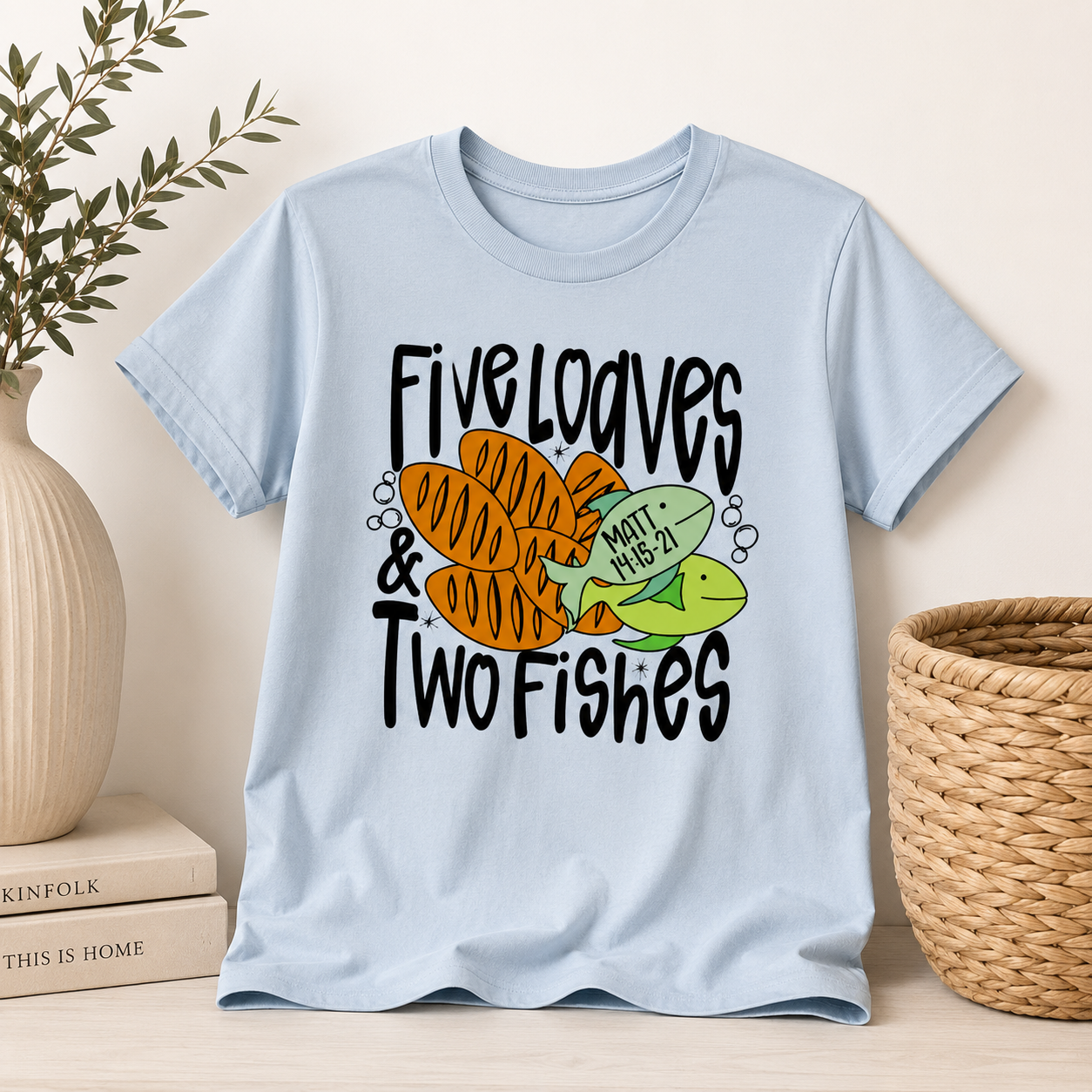 Five Loaves and Two Fishes Christian Graphic Tee