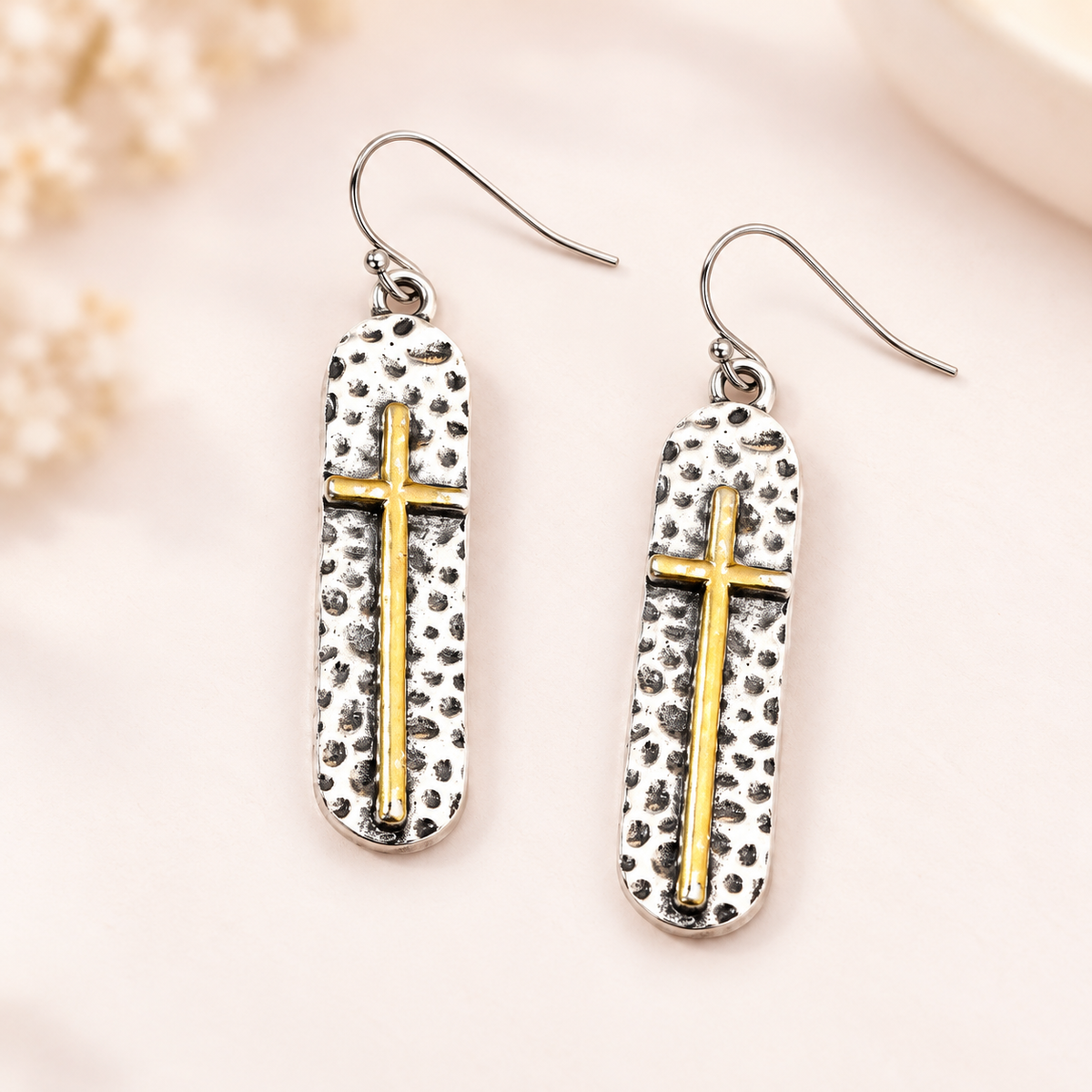 Mixed-Metal Cross Drop Earrings