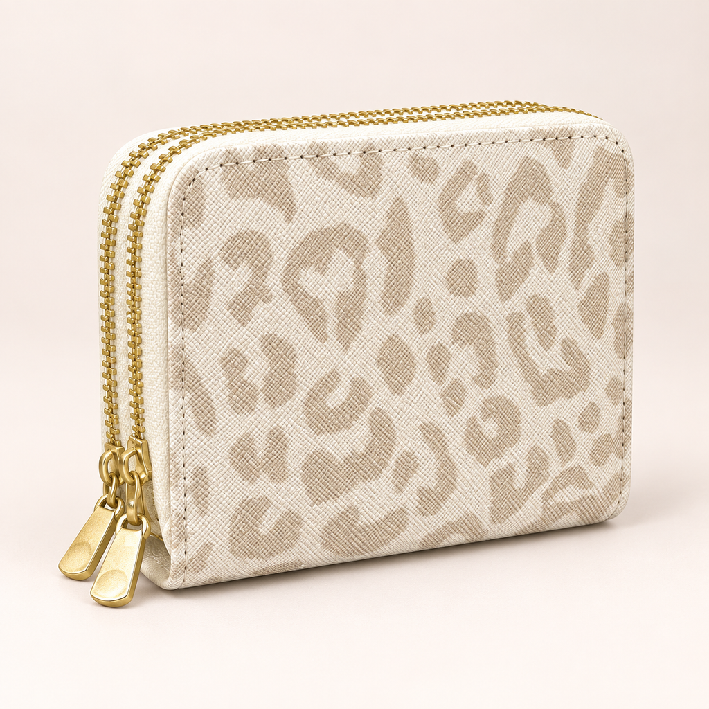 Ivory Leopard Double-Zip Wallet