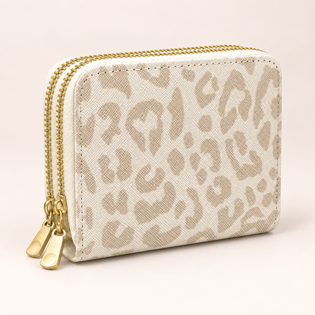 Ivory Leopard Double-Zip Wallet