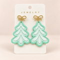 Mint Christmas Tree Bow Earrings