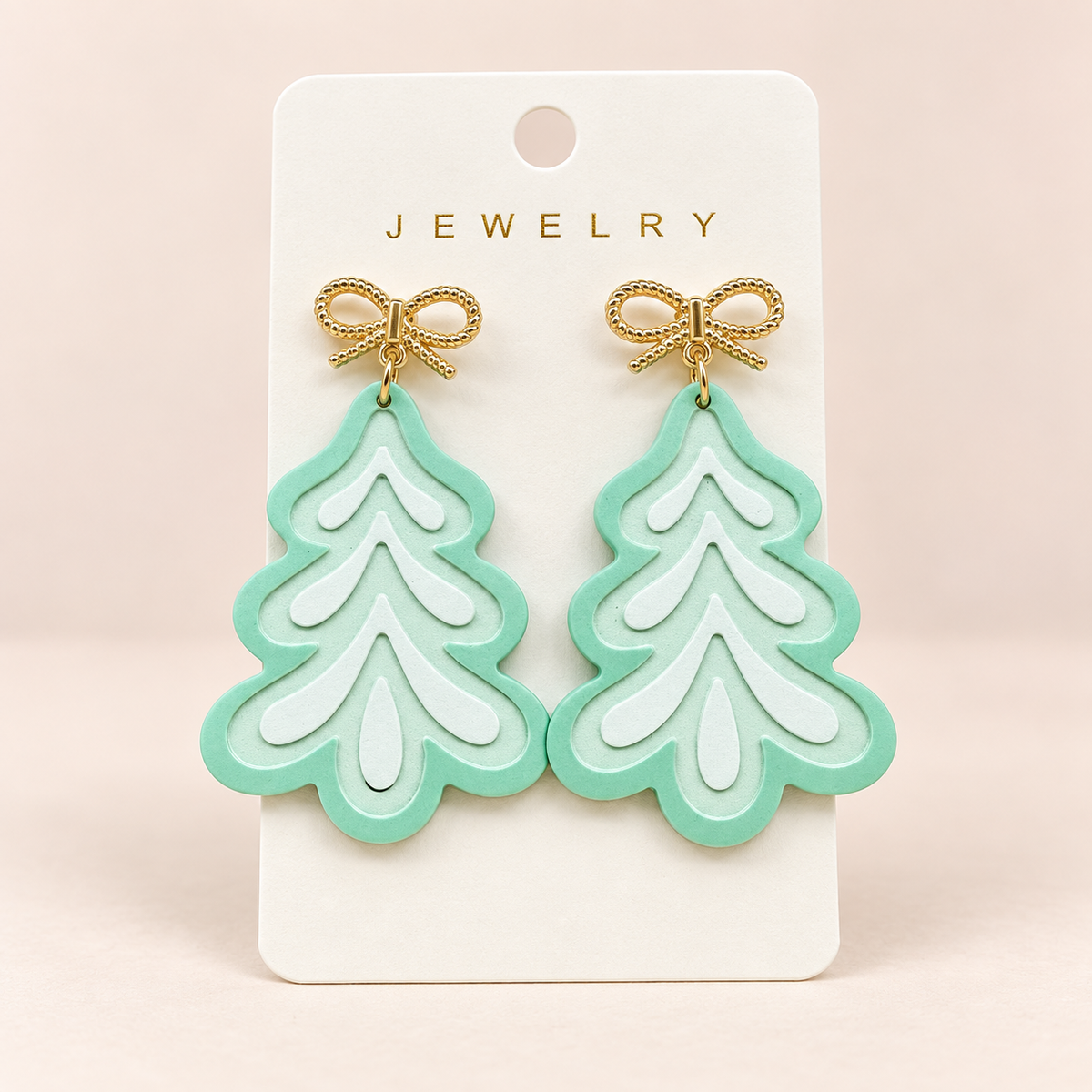 Mint Christmas Tree Bow Earrings