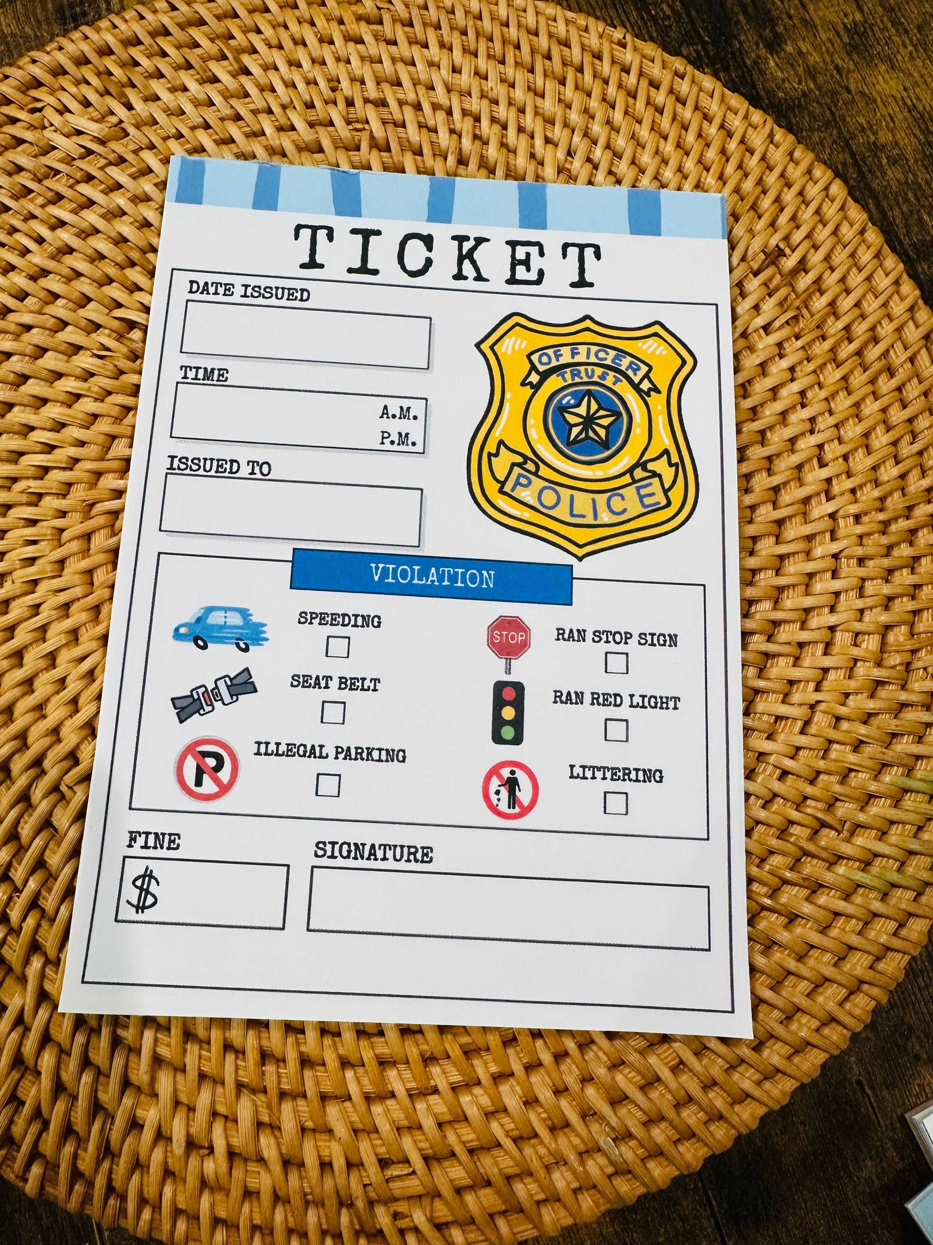 Police Ticket Pretend Play Pad