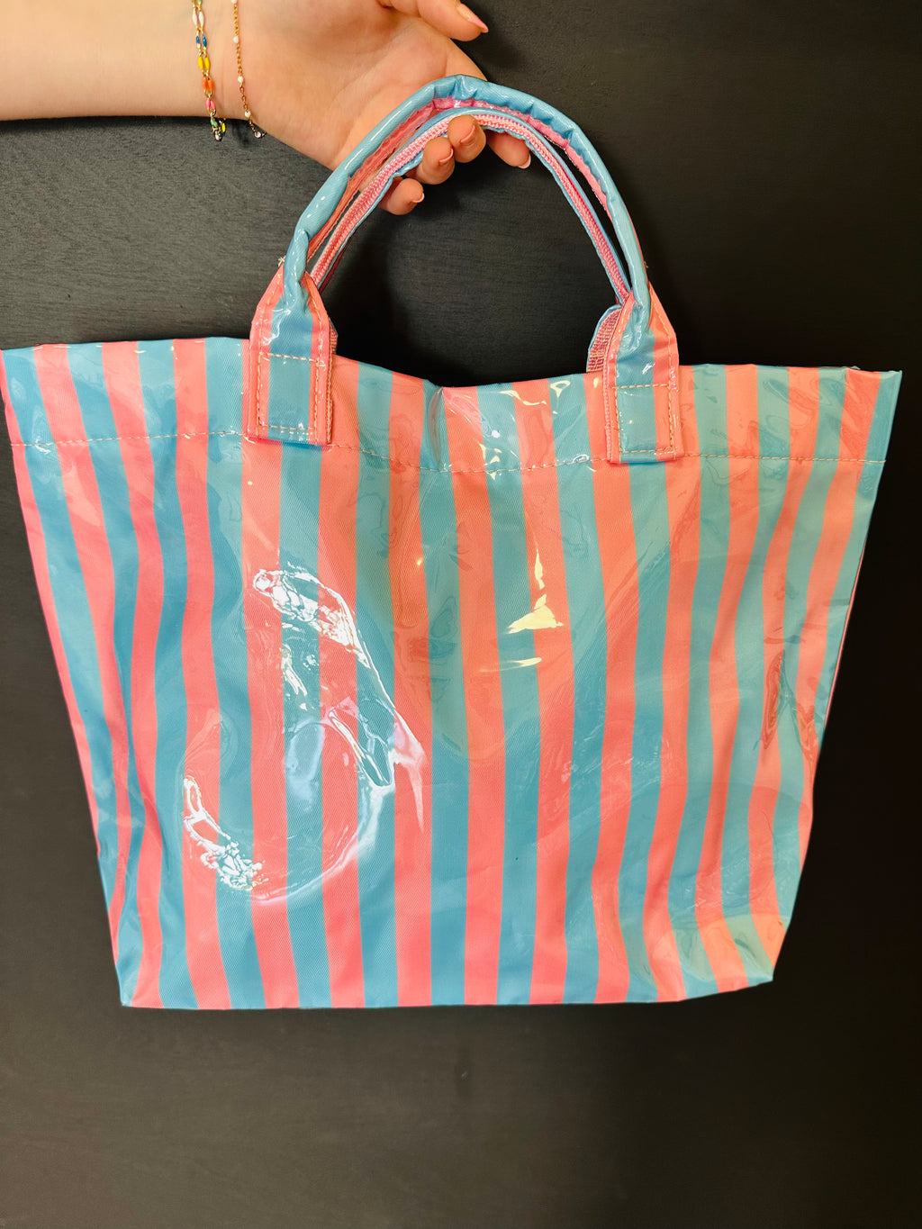 Pink and Blue Striped Tote Bag