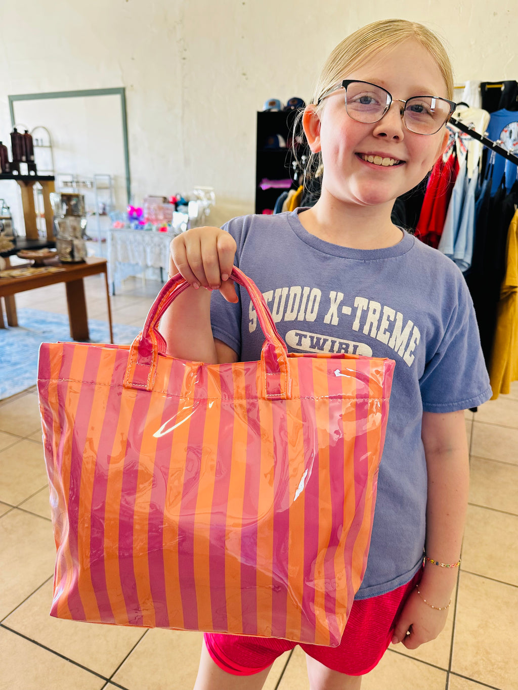 Pink and Orange Striped Tote Bag