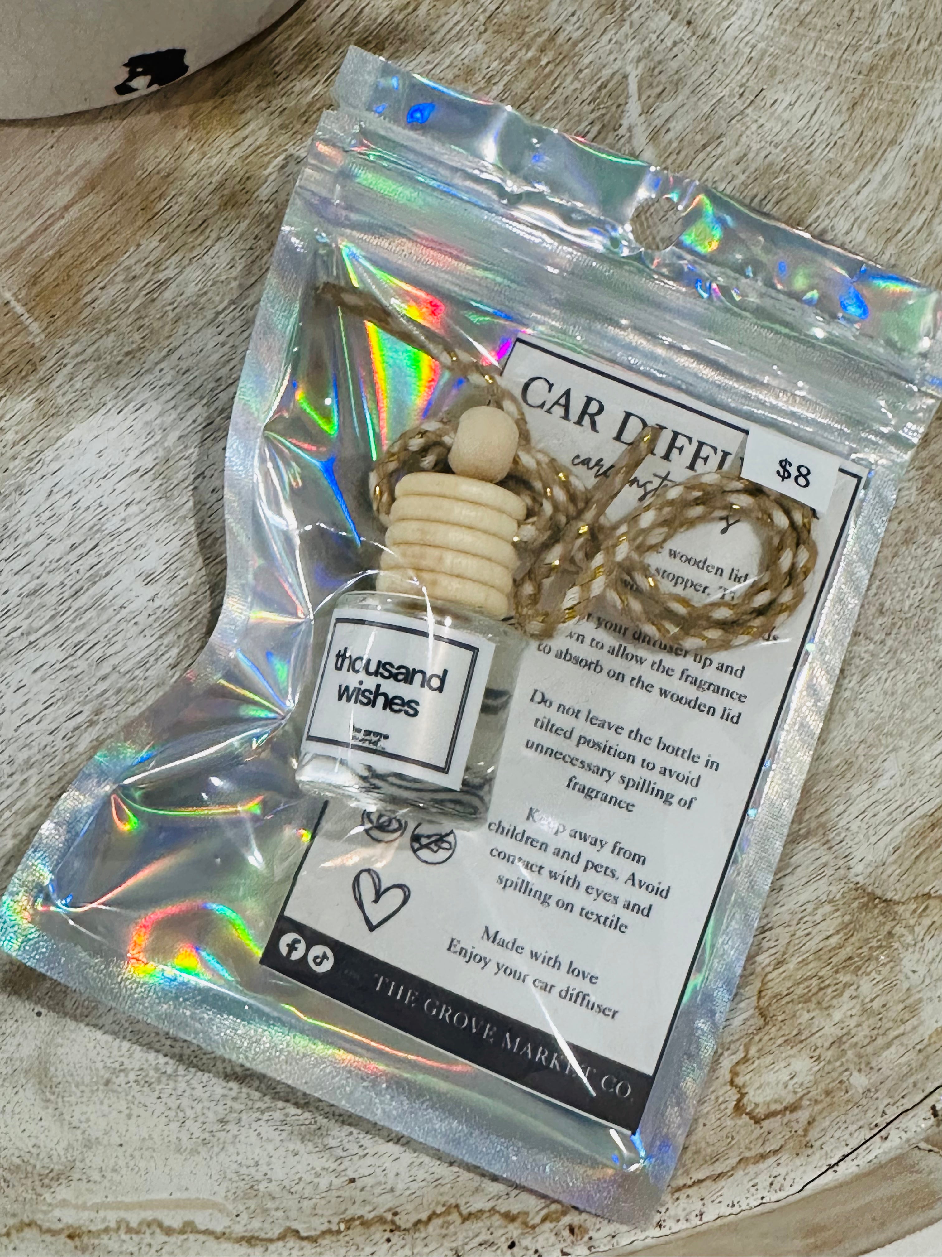 Car Diffuser Air Freshener – Long Lasting Car Freshie | Hanging Car Scent | Refillable Wood Cap Diffuser