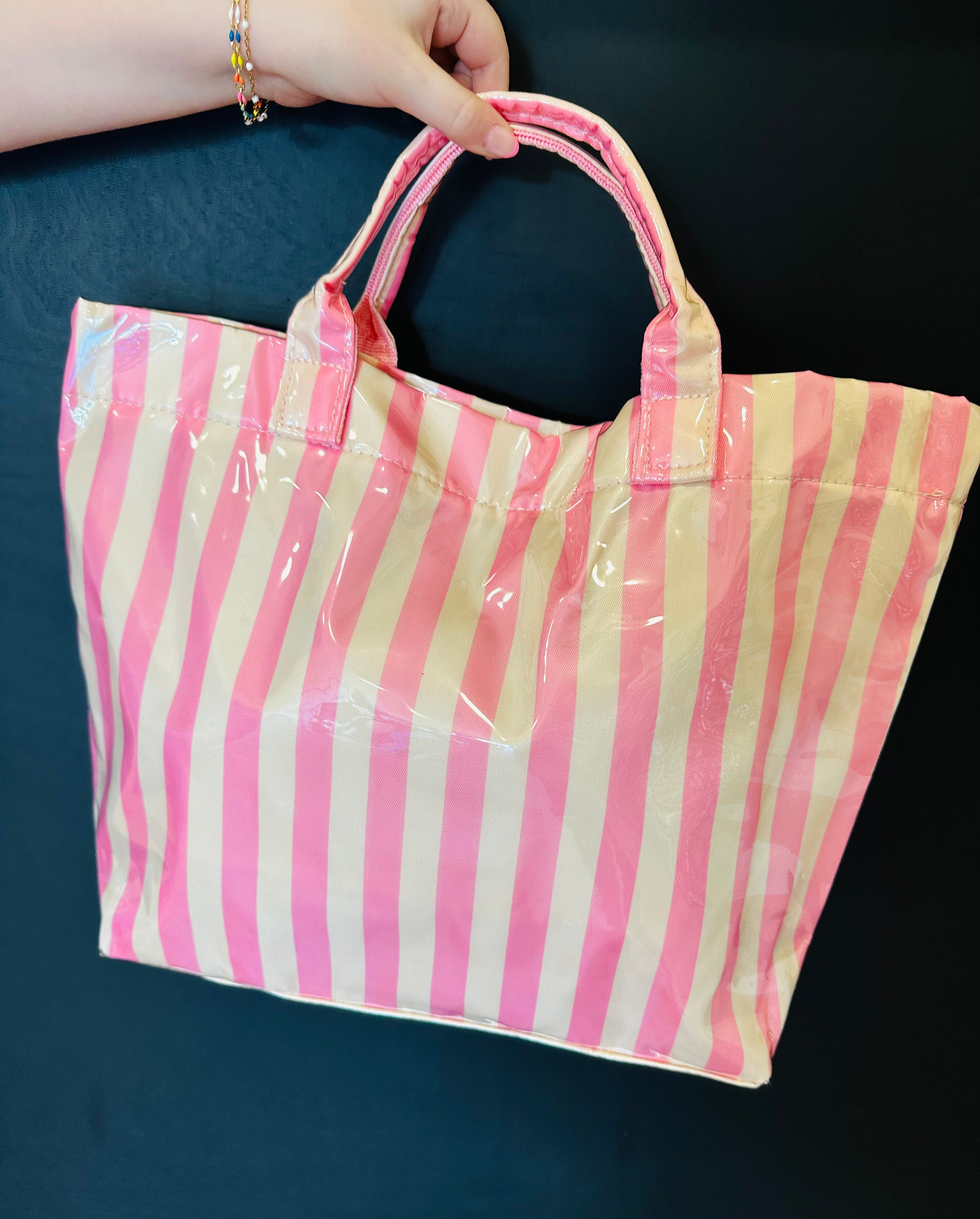 Pink and Cream Striped Tote Bag