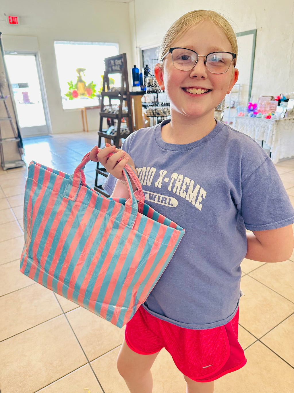 Pink and Blue Striped Tote Bag