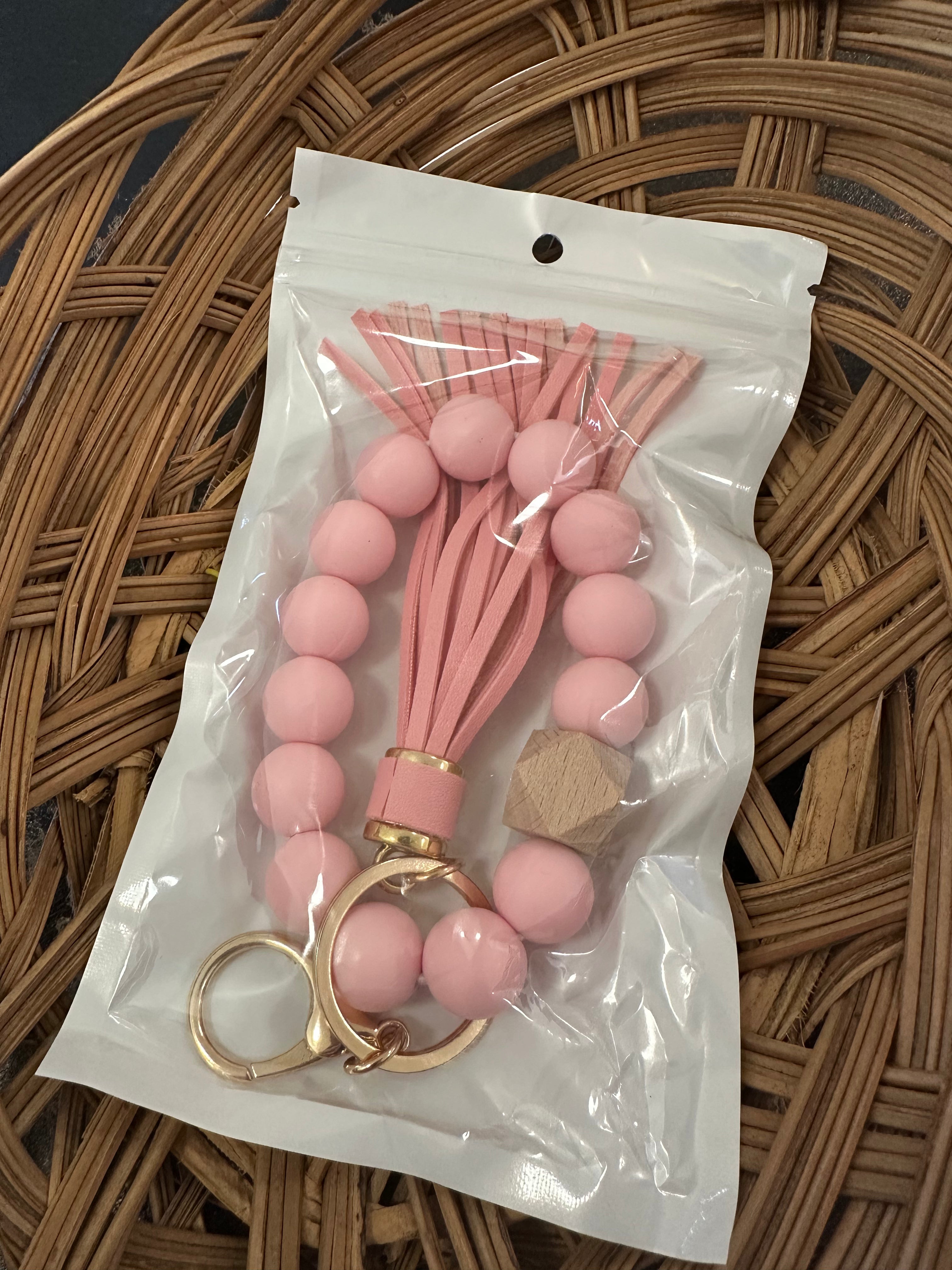 Pink Beaded Keychain