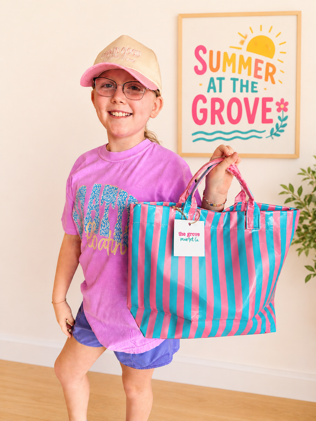 Pink and Blue Striped Tote Bag