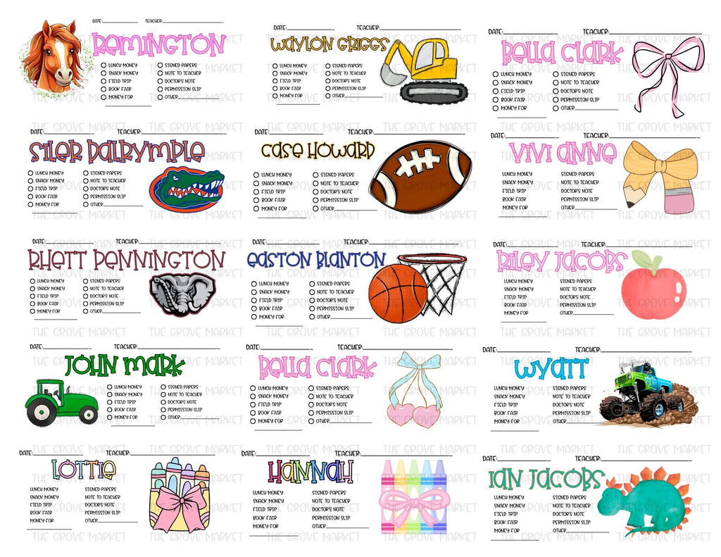 Personalized School Envelopes- Set of 12